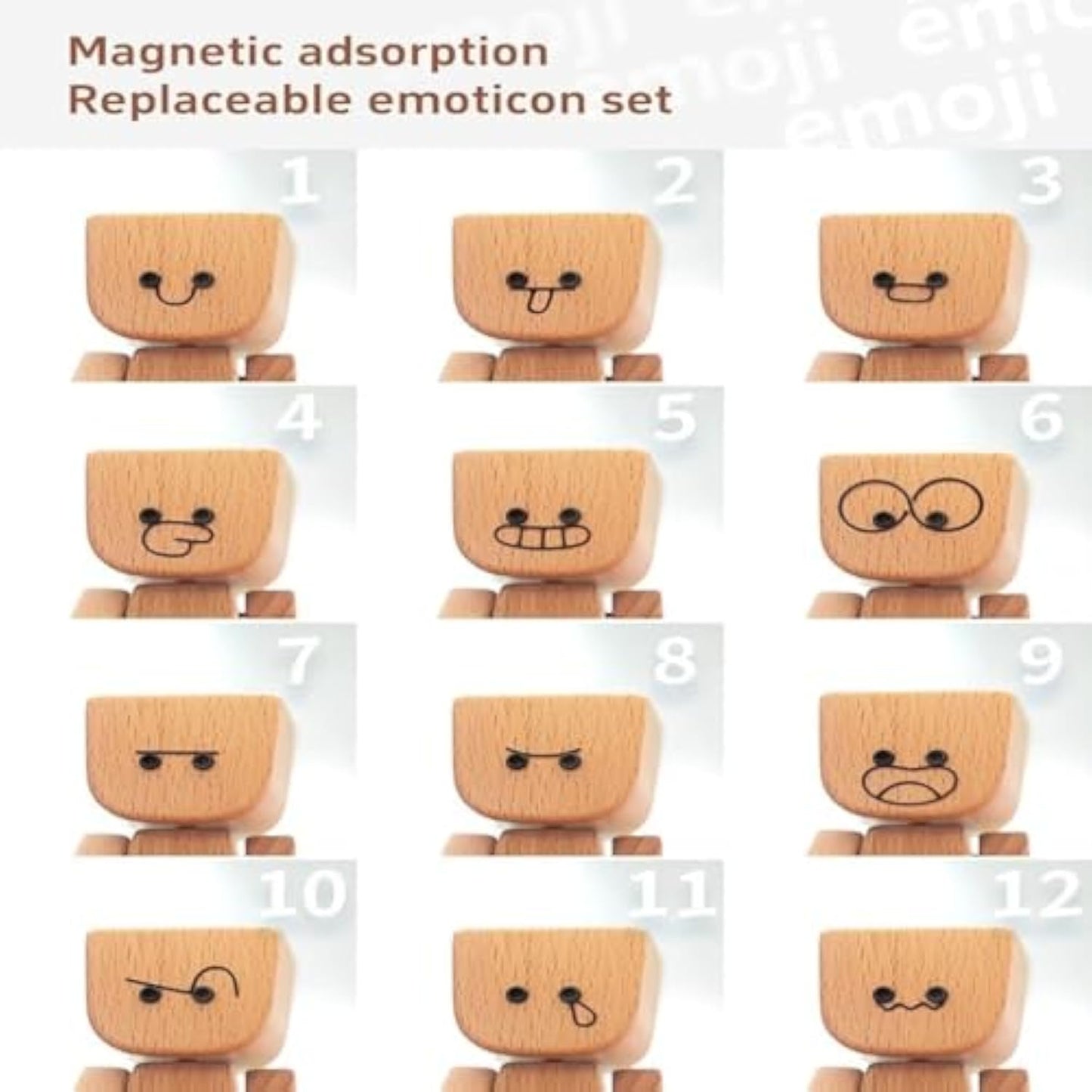 Shaking Feet Wooden Doll with 12PCS Magnetic Expressions