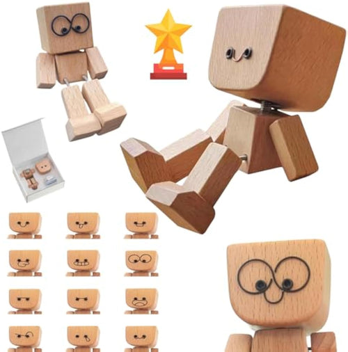 Shaking Feet Wooden Doll with 12PCS Magnetic Expressions